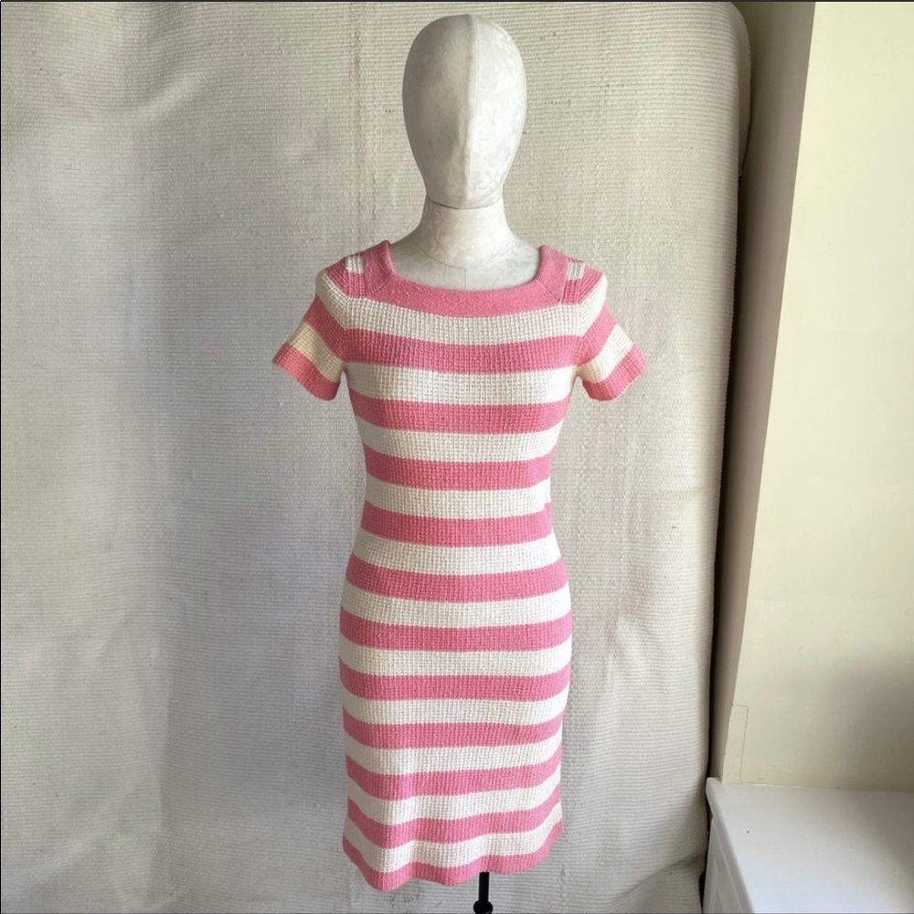 Vintage 60s 70s Easter BARBIE Dress S/M Knit Pink Striped Mini Pink White Stripe - Picture 8 of 8